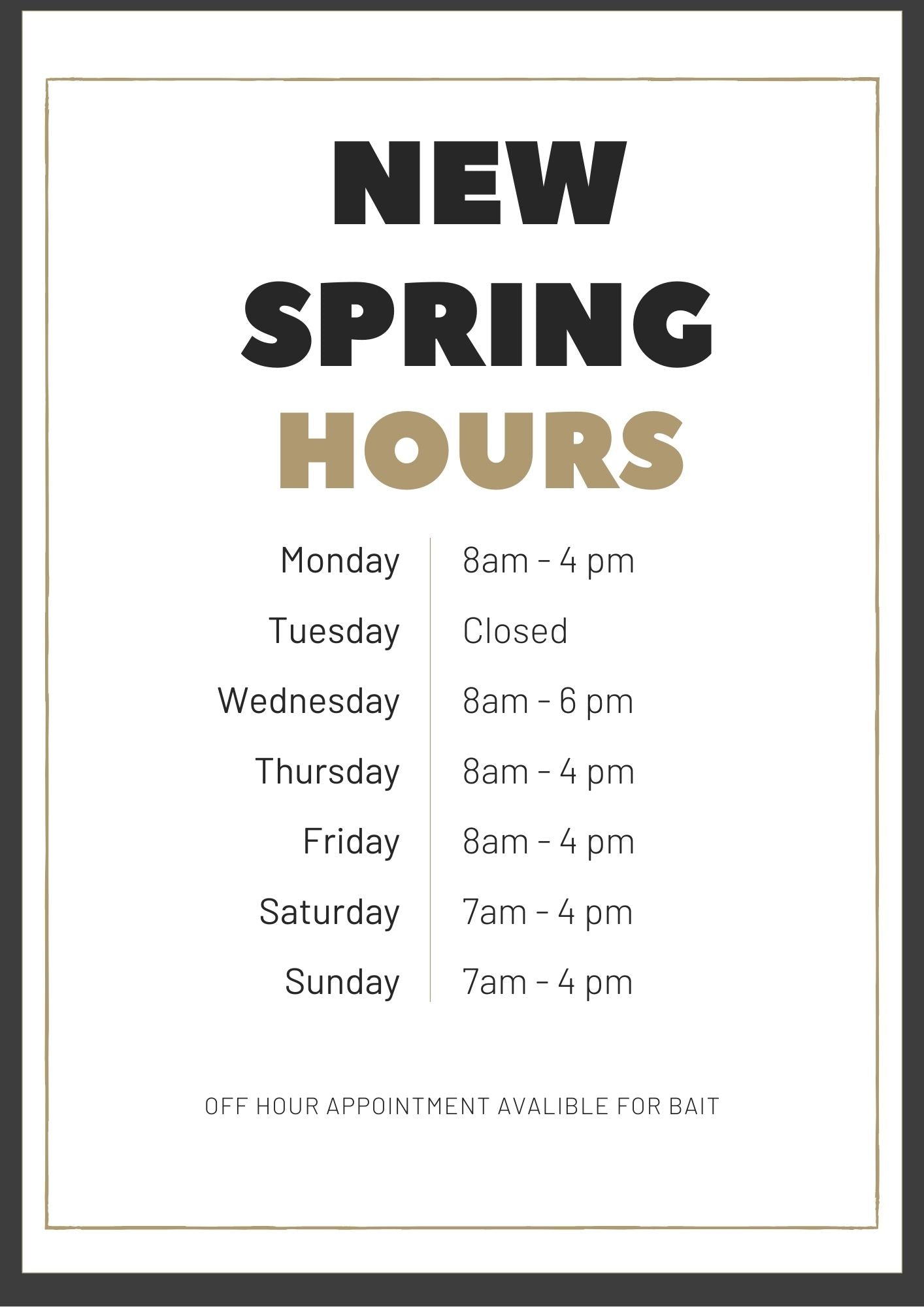 NEW SPRING HOURS – Old School Outdoors